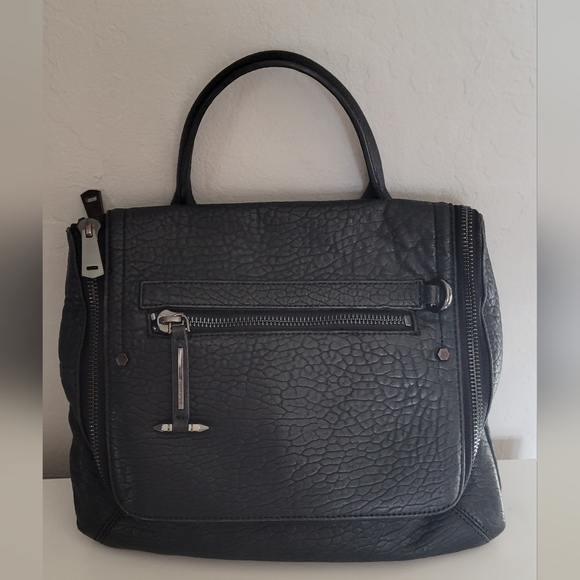 All Saints Handbags - All Saints Black Textured Leather Top-Handle Bag